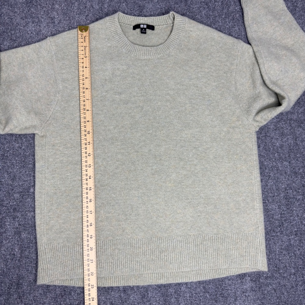 Uniqlo‎ Sweater Mens M Green Wool Blend Knit Crewneck Minimalist Preppy Grandpa - Picture 7 of 7